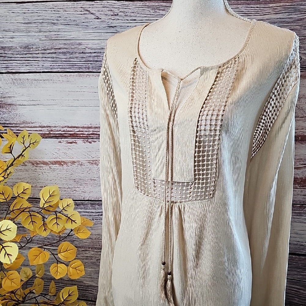 NWT JOSEPH A CREAM CROCHETED LONG SLEEVE PULLOVER BOHO BLOUSE